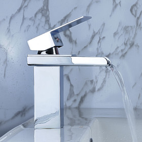 Contemporary Single Handle Chrome Waterfall Bathroom Sink Faucet - T0510