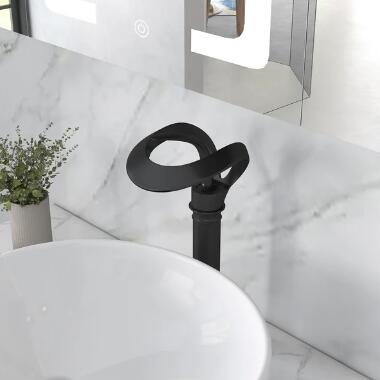 Modern Creative Elegant Waterfall Black Brass Bathroom Countertop Basin Faucet FB0448