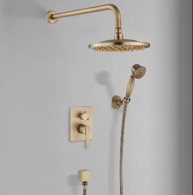 Antique Brass Rain Shower Systems Shower Faucets Sets Complete with 8 Inches Rain Shower Head and Handheld FSA0680