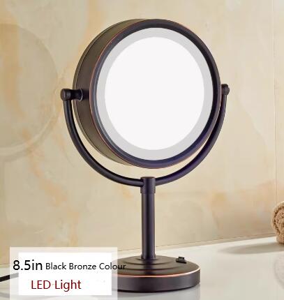 LED Black Bronze Colour Mirror, Bathroom Desktop Double-sided Metal Creative Makeup Mirror MB160 LED Black Bronze Colour Mirror, Bathroom Desktop Double-sided Metal Creative Makeup Mirror MB160