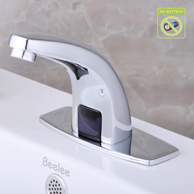Contemporary Cold Water Automatic Touchless Chromewith Hydropower Sensor Bathroom Sink Faucet - T0115P