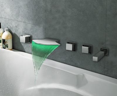 Thermochromic Contemporary Chrome Finish LED Waterfall Bathroom Tub Faucet T8046 Thermochromic Contemporary Chrome Finish LED Waterfall Bathroom Tub Faucet T8046