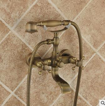 Traditional Antique Brass Finish Tub Faucet with Hand Shower - TSA011
